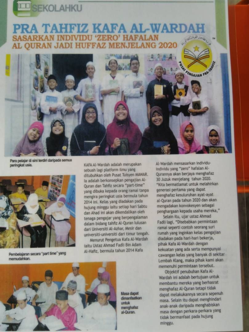 Keratan akhbar Pra Tahfiz KAFA Al-Wardah